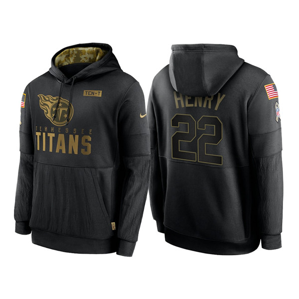 Men's Tennessee Titans #22 Derrick Henry 2020 Black Salute to Service Sideline Performance Pullover Hoodie